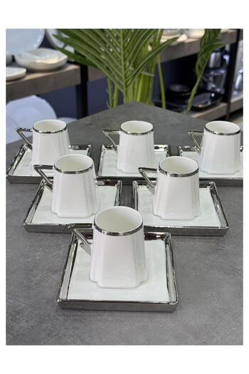 Doğudeko Luxury Porcelain 6-Piece Rosette Silver Cup Set