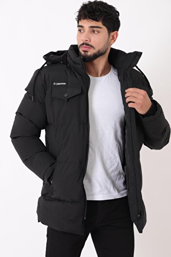 Stilkombin Long Puffer Coat with Chest Pockets and Fur Lining Pldp 2957_50456