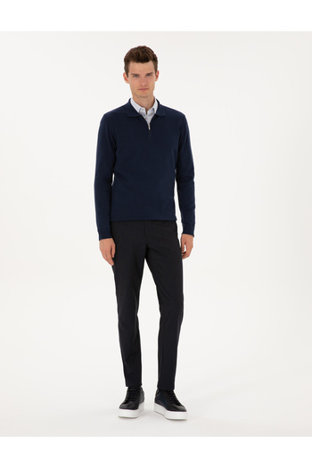 Pierre Cardin Lacivert Slim Fit Flanel Dokulu Kumaş Pantolon 50317639-VR033