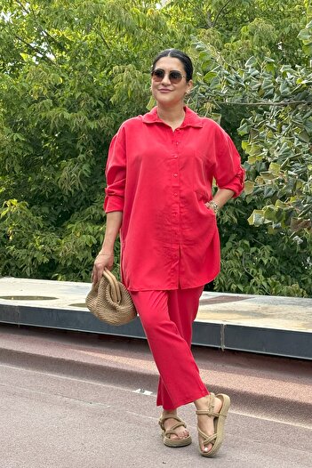 Suziş 100% Cotton Oversized Shirt and Pants Set Cr1181