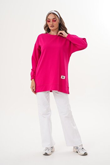 WestBound Fuchsia Plain Basic Crew Neck Long Sleeve Women's Sweatshirt Tunic 710