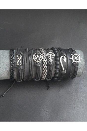 BSN Store 10 Pieces Leather Bracelets Mixed Design Real Leather Bracelets
