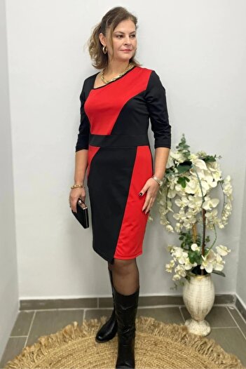 Mia Butik Women's Black - Red Special Design Doren Dress