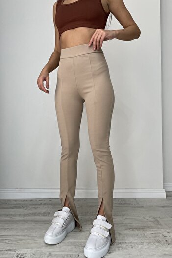 SV Sun Victoria Women's Ribbed Stone Color Leggings with Slits