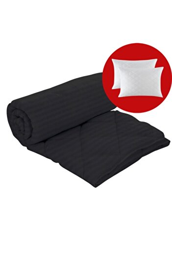 PATONE Winter duvet set, wool, polycotton damask, 200x220cm, quilted, black with 2 pillowcases 50x70cm