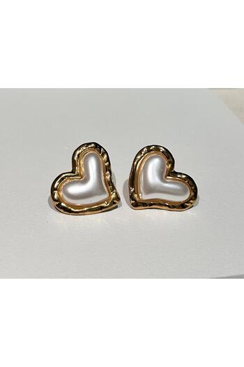 juleeco Pearl Gold Heart Steel Earrings (2.5X2Cm)