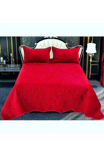 Casa Pucioasa Deep red duvet cover set, velvety and quilted, 3 pieces, 220x240 cm