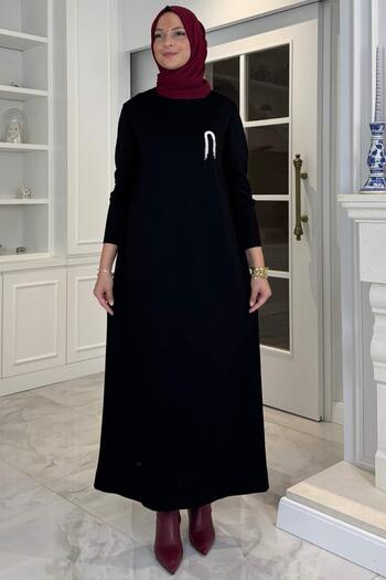 Rabia Şamlı Gözde Brooched Knitwear Dress Black