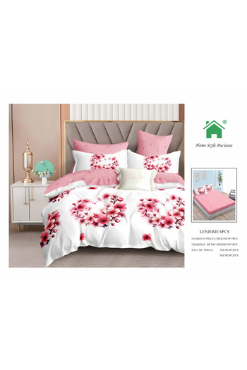 FIONNA.RO Fine Bed Linen With Elastic - Pink Flower Heart