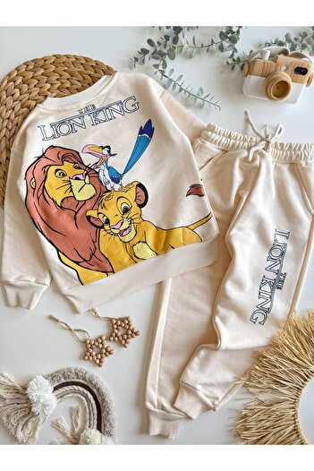 MİO Boy's Lion King Top and Bottom Set Beige