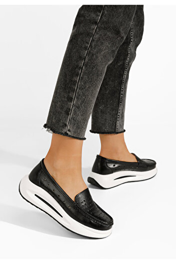 B T Shoes Μοκασίνια γυναικεια δερματινα Laurea μαύρα
