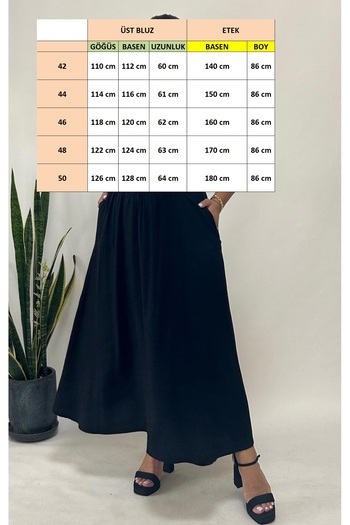 FOR ESRA BIG TREND Women's Plus Size Sleeveless Round Neck Top Elasticated Waist Below the Waist Long Skirt Blouse 2-Piece Woven Set