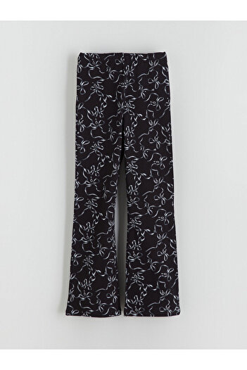 LC Waikiki Black Elastic Waist Bow Printed Girls' Leggings