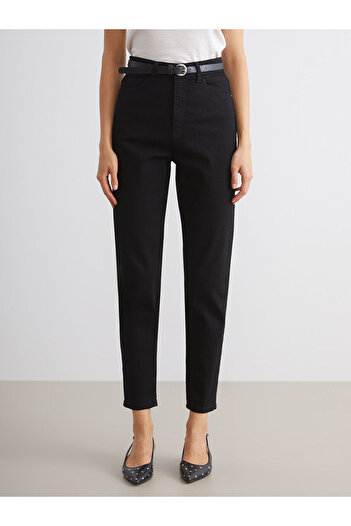 LC Waikiki Black Waist Belted Mom Fit Women's Jeans