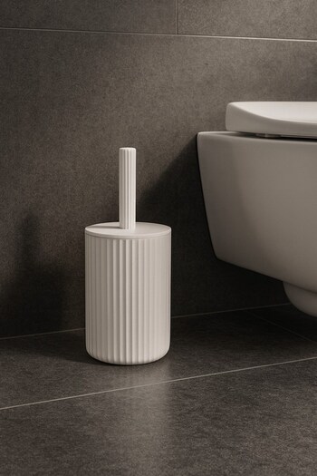 Sas Haus Lines Series White Acrylic Toilet Brush – with Cylinder Stand, 34cm, Easy to Clean - 3376