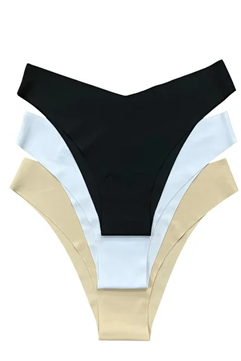 Nicoletta Women's Panties Laser Cut V Shape Non-Marking Pack of 3 Polyester Mixcolor