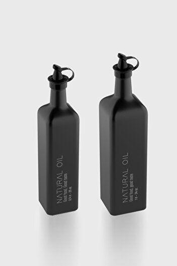 Renga Urla Natural Oil Written 750 ml and 1000 ml Set of 2 Glass Oil Bottles 152074 Matte Black