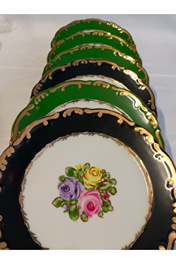 BY.RAYKA PORSELEN El Dekor Porcelain Hand Painted 6 Piece Cake Plate