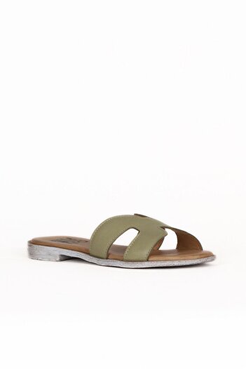 Bueno Shoes Khaki Leather Women's Flat Slippers 01Wq2015