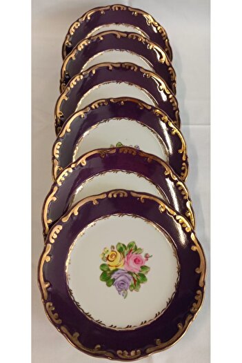 BY.RAYKA PORSELEN El Dekor Porcelain Hand Painted 6 Piece Cake Plate