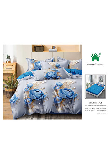 FIONNA.RO Fine Bed Linen With Elastic - Blue Peonies
