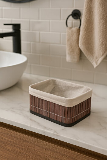 Çavdar Group Mini Rectangular Bamboo Organizer Basket Folding Bathroom Organizer