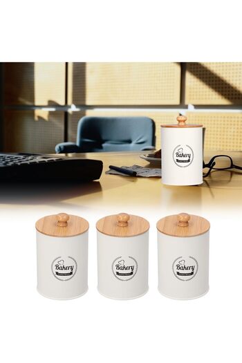 erorex Coffee Canister, Coffee Storage Container Coffee Storage Wood Lid 3Pcs Tea Coffee Storage Jar, Iron