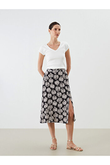 LC Waikiki New Season Elastic Waist Patterned Slit Skirt