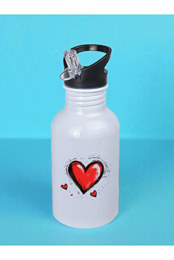 lili hediyelik Heart Theme Printed Water Bottle 600 ml - Sports Water Bottle, Large Water Bottle, Sports Bottle, Sports Water Bottles