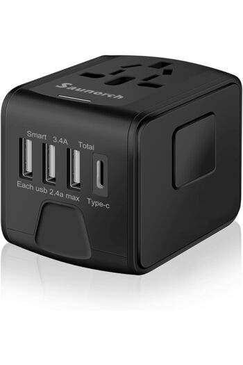 Generic محول طاقة سفر عالمي SAUNORCH مزود بمنفذ USB-A عالي السرعة 2.4 أمبير، وشاحن حائط USB-C 3.0 أمبير