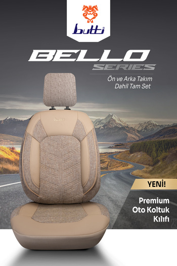 BUTTİ Bello Series Linen Fabric Premium Car Seat Cover |   Full Set with Orthopedic Support, Front and Back