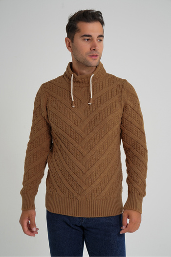 Trist Star Trist Star Men's Mustard Tree Patterned Pipe Collar Wool Sweater Trist-5349