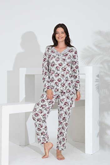 Evia Angelique 100% Cotton Long Sleeve Button-Down Women's Pajamas Set 21514