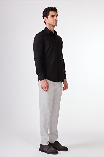 Dufy Black Solid Color Slim Fit Long Sleeve Men's Shirt