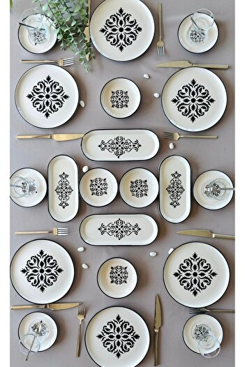 Yiğit Seramik Züccaciye Black Nettle 1 Model 6 Person 20 Piece Breakfast Set