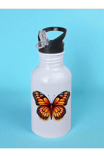 lili hediyelik Orange Butterfly Water Bottle 600 ml - Sports Water Bottle, Large Water Bottle, Sports Bottle, Sports Water Bottles