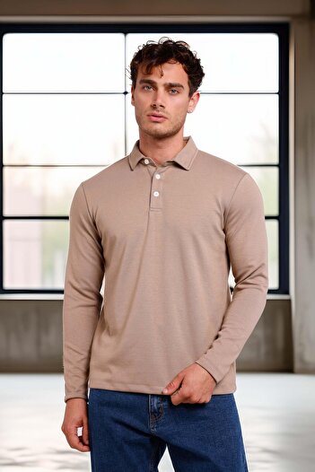 Valiberta Ανδρικό φούτερ Ridley Regular Fit Doubleface Interlock Polo Neck - Μπεζ