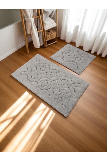 Hülya Home Avenraa Cotton Bath Mat Set (60X100)(50X60)Gray+