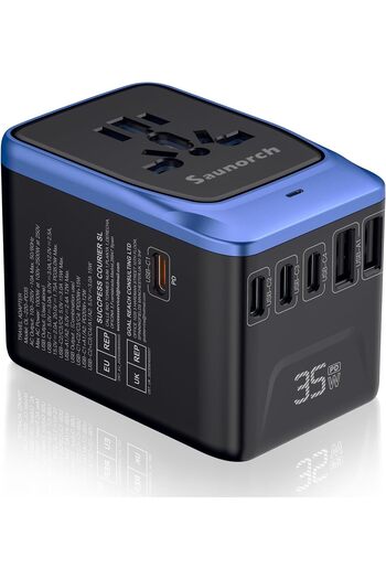 genernic محول سفر عالمي من SAUNORCH، محول طاقة دولي 7 في 1 PD 35 واط مع 4 منافذ USB-C 7.0A