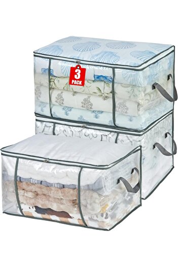 Yelajoy 80L Clear Large Storage Bag,Foldable Organizer with Sturdy Handle and Zippers,for Closet,Underbed