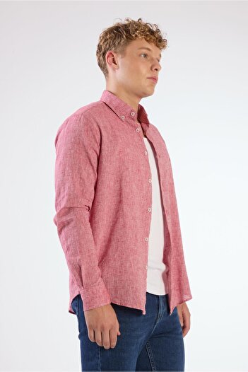 Dufy Red Linen Solid Color Regular Fit Men's Shirt