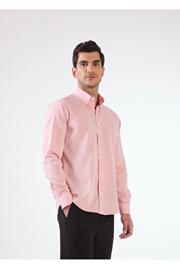 Dufy Red Men's Regular Fit Straight Brent Button-Down Collar Long Sleeve Shirt