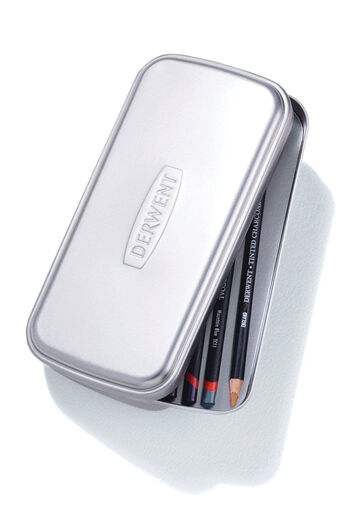 Derwent Professional metal pencil case with silver divider