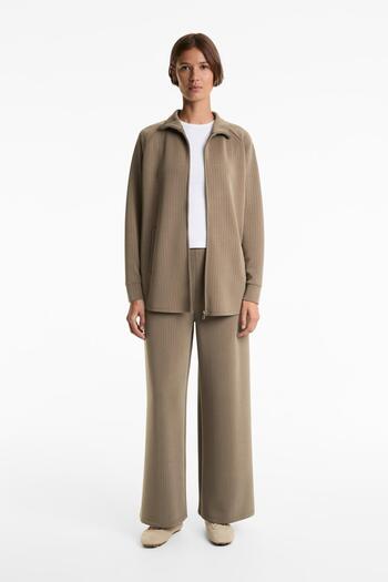 Oysho Long striped jacket with high collar and soft-touch modal