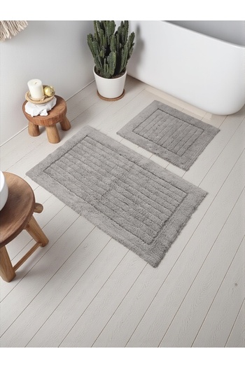 Hülya Home Selandriaa Cotton Bath Mat Set (60X100)(50X60)Gray+