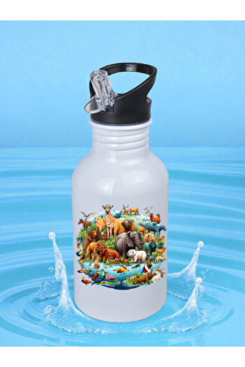 lili hediyelik Animal World Water Bottle 600 ml - Children's Water Bottle, Children's Water Bottle