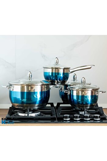 Bohmann Set cratite din 8 piese, cratite inox termorezistente, 1.8l/2.5l/3.5l/5.9l, Bohmann, Albastru
