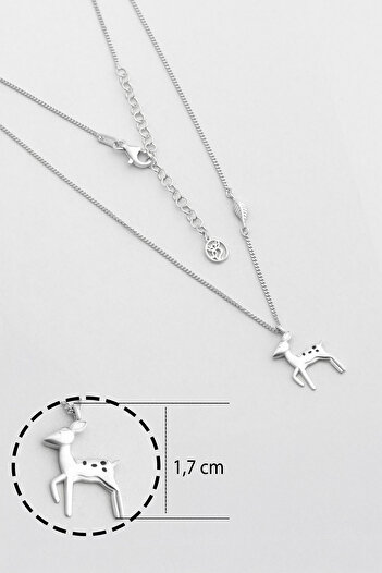 So CHIC... Little Deer 18 Ayar Beyaz Altın Kaplama 47 Cm Gümüş Kolye