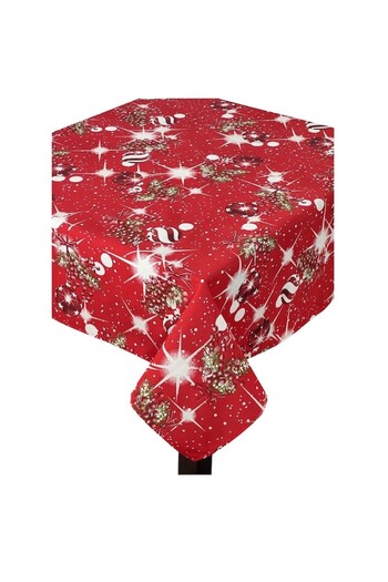 DENISA-DO Christmas Tablecloth, Red with White Ornaments, 65 x 65 cm