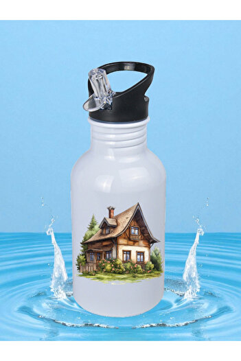 lili hediyelik Village House Water Bottle 600 ml - Children's Water Bottle, Children's Water Bottle